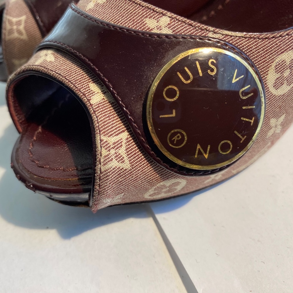 Louis Vuitton open pumps heels burgundy mules leather monogram 36.5 platforms - Picture 2 of 9